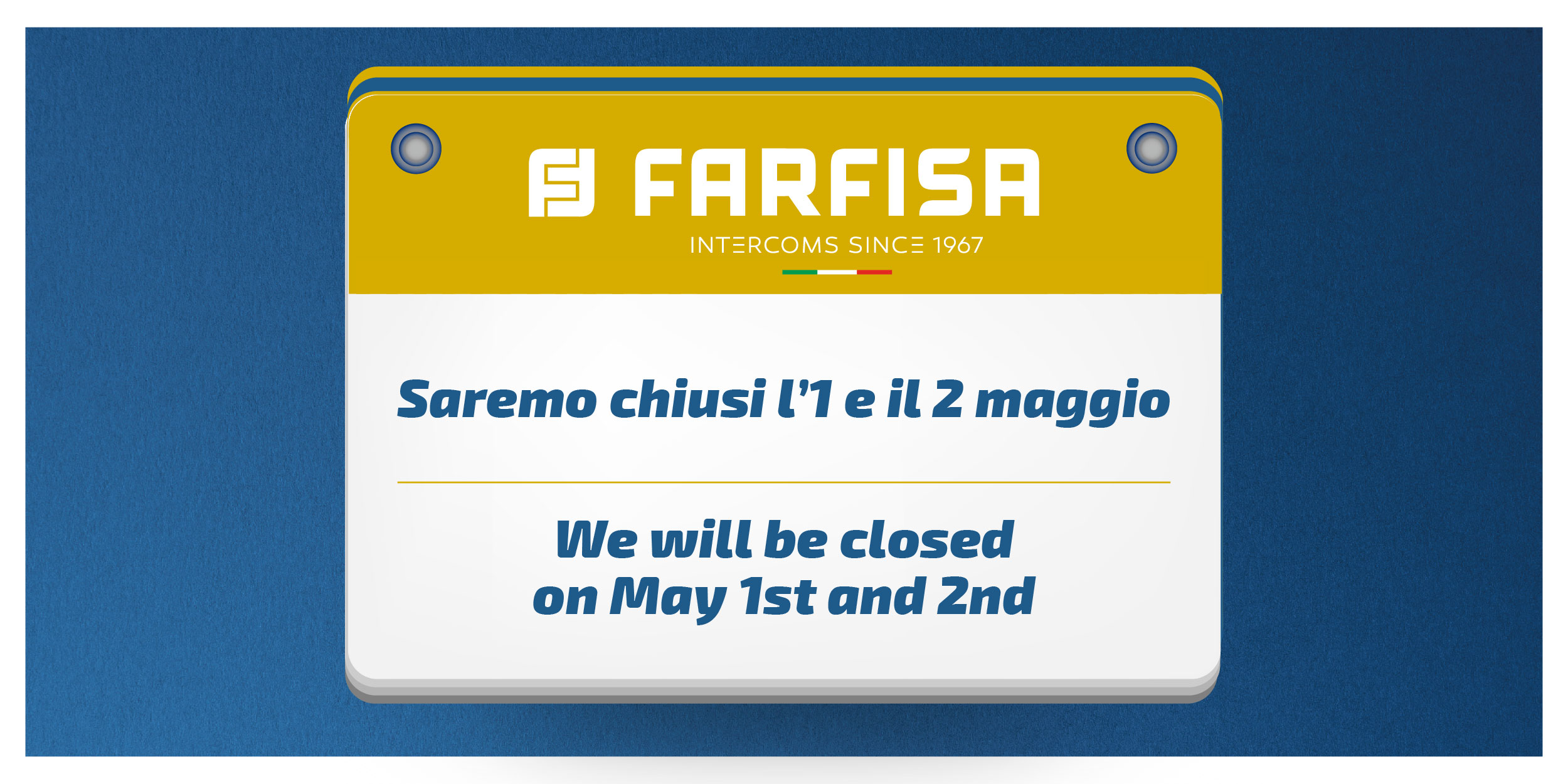 Closure 1st and 2nd May