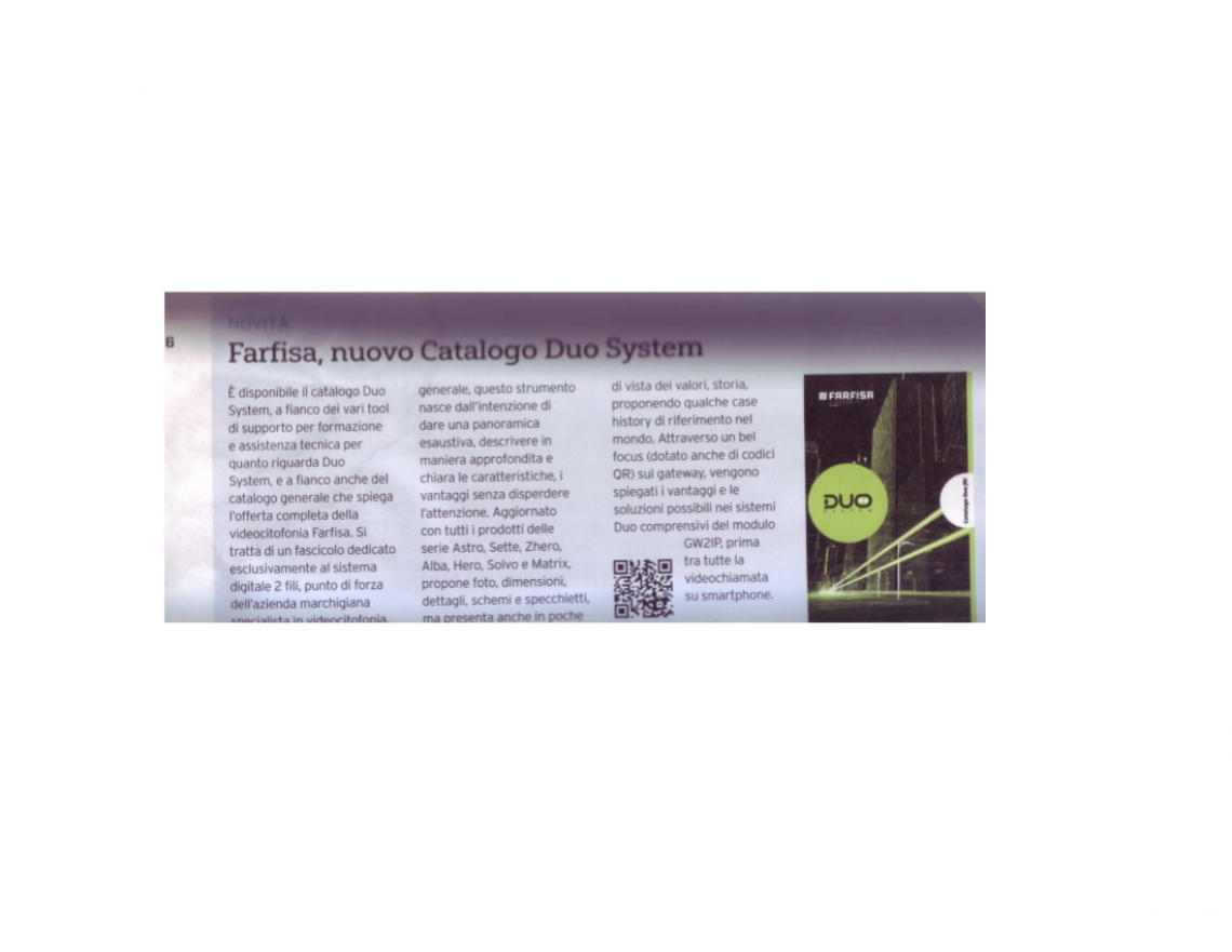 Farfisa, nuovo catalogo Duo System