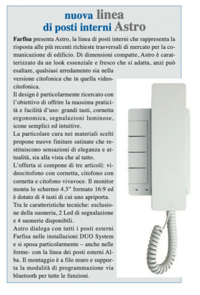 Nuova linea di posti interni Astro