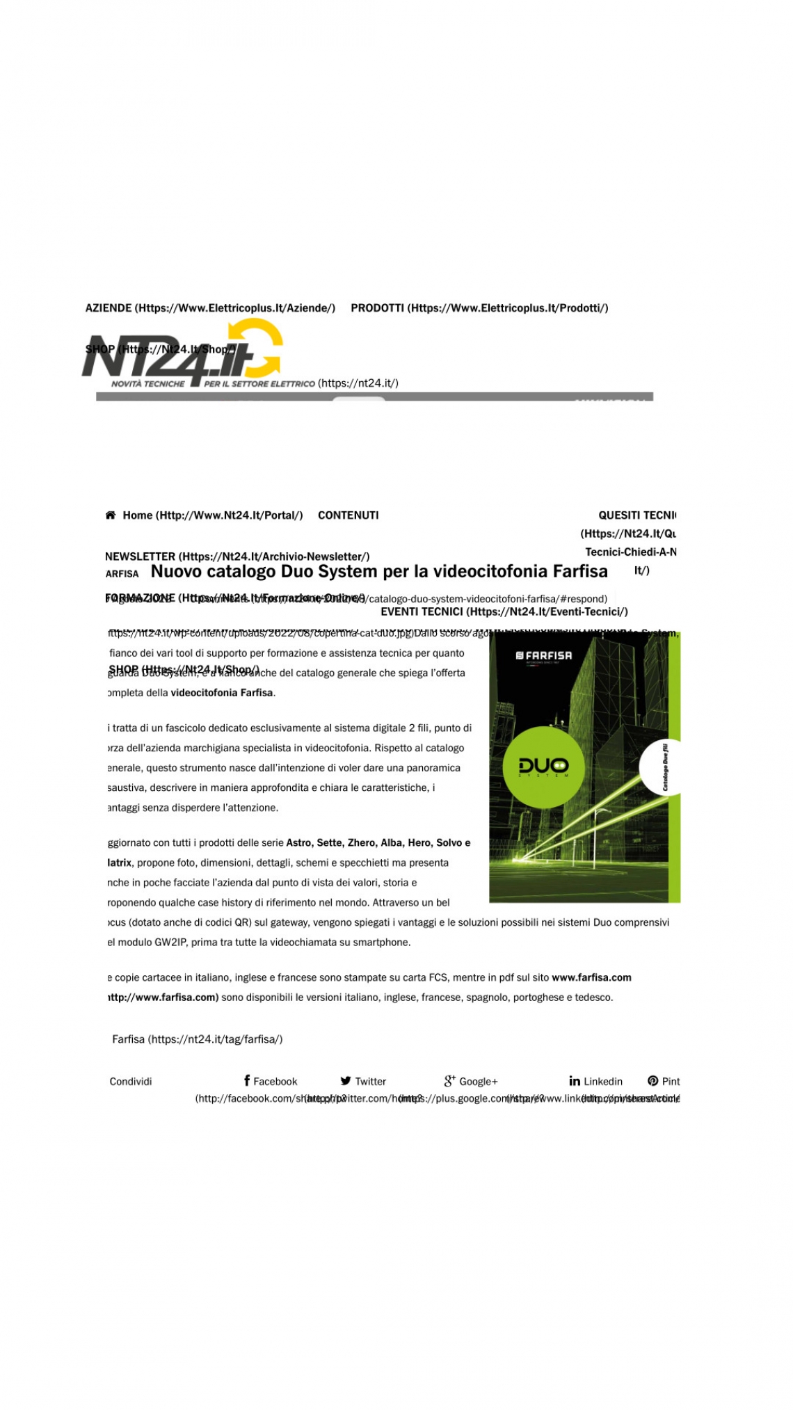 Nuovo catalogo Duo System per la videocitofonia Farfisa
