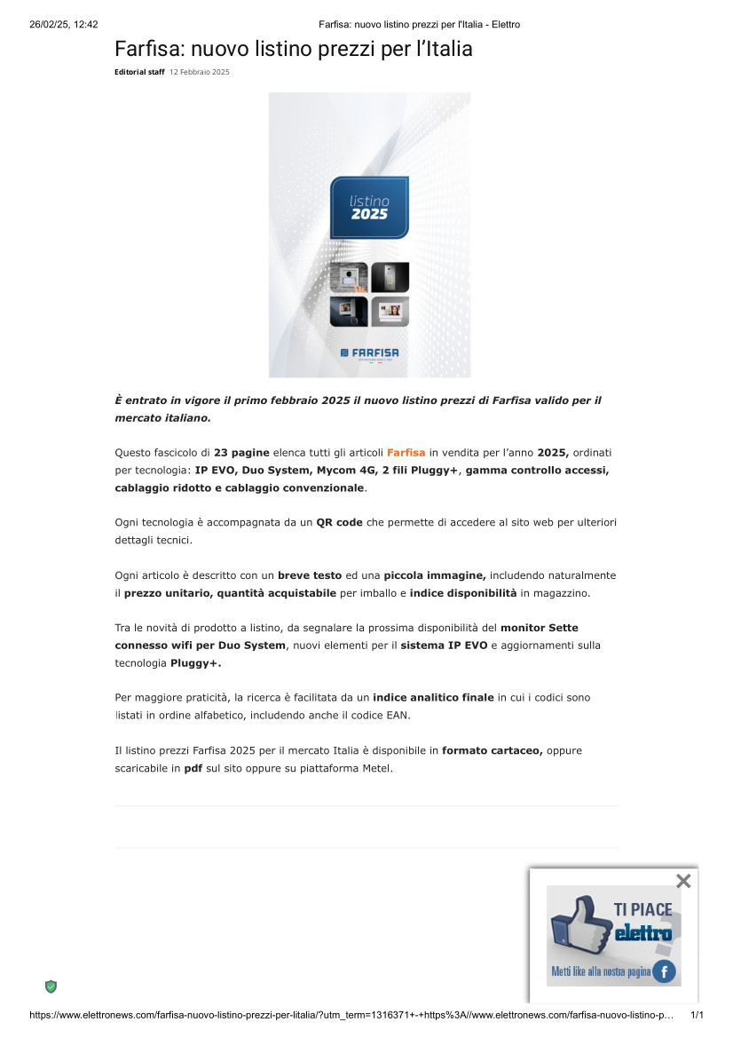 nuovo listino prezzi per l'Italia