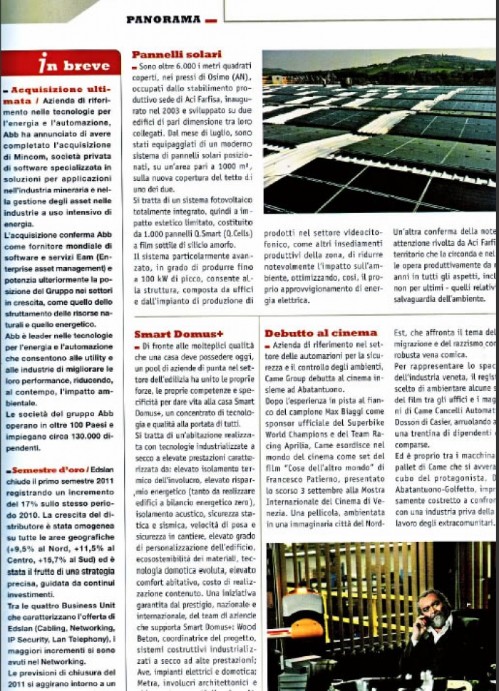 Pannelli solari sul tetto Aci Farfisa