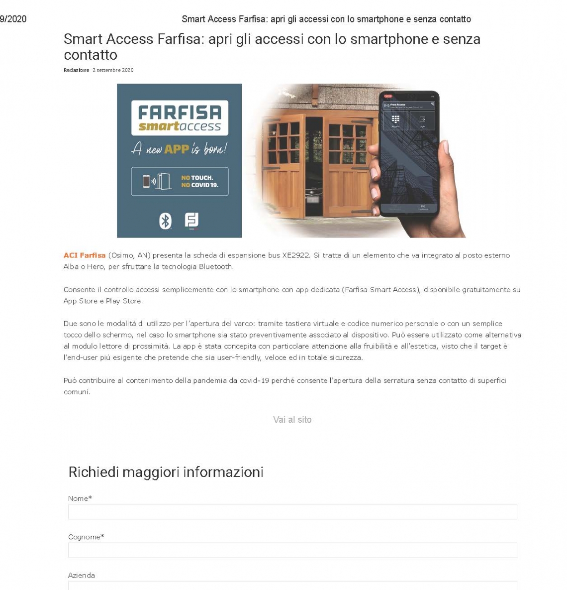 Smart Access: apri gli accessi con lo smartphone e senza contatto